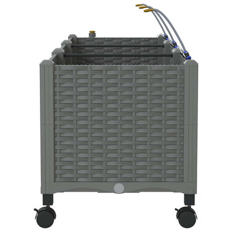 Vidaxl tuin pot met irrigatie en wielen 3 st lichtgrijs pp
