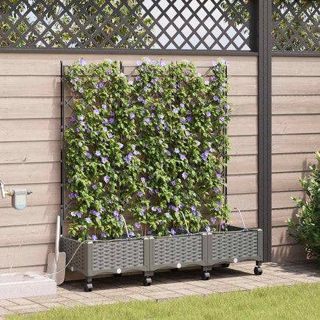 Vidaxl tuin pot met irrigatie en wielen 3 st lichtgrijs pp
