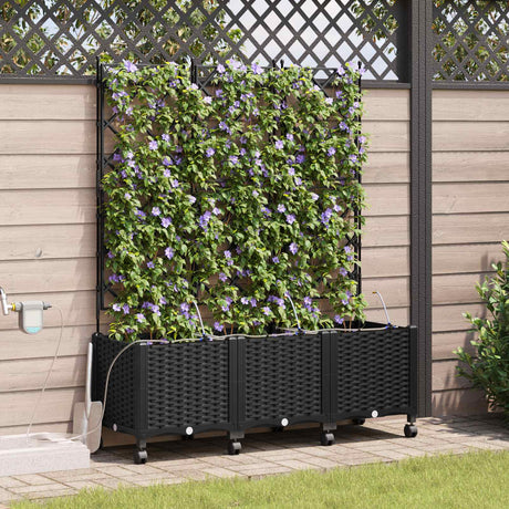 Vidaxl tuin pot met irrigatie en wielen 3 st zwart 120 x 40 x 148 cm