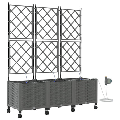 Vidaxl tuin pot met irrigatie en wielen 3 st lichtgrijs pp