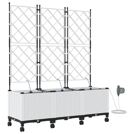Vidaxl tuin pot met irrigatie en wielen 3 st wit 120 x 40 x 148 cm pp