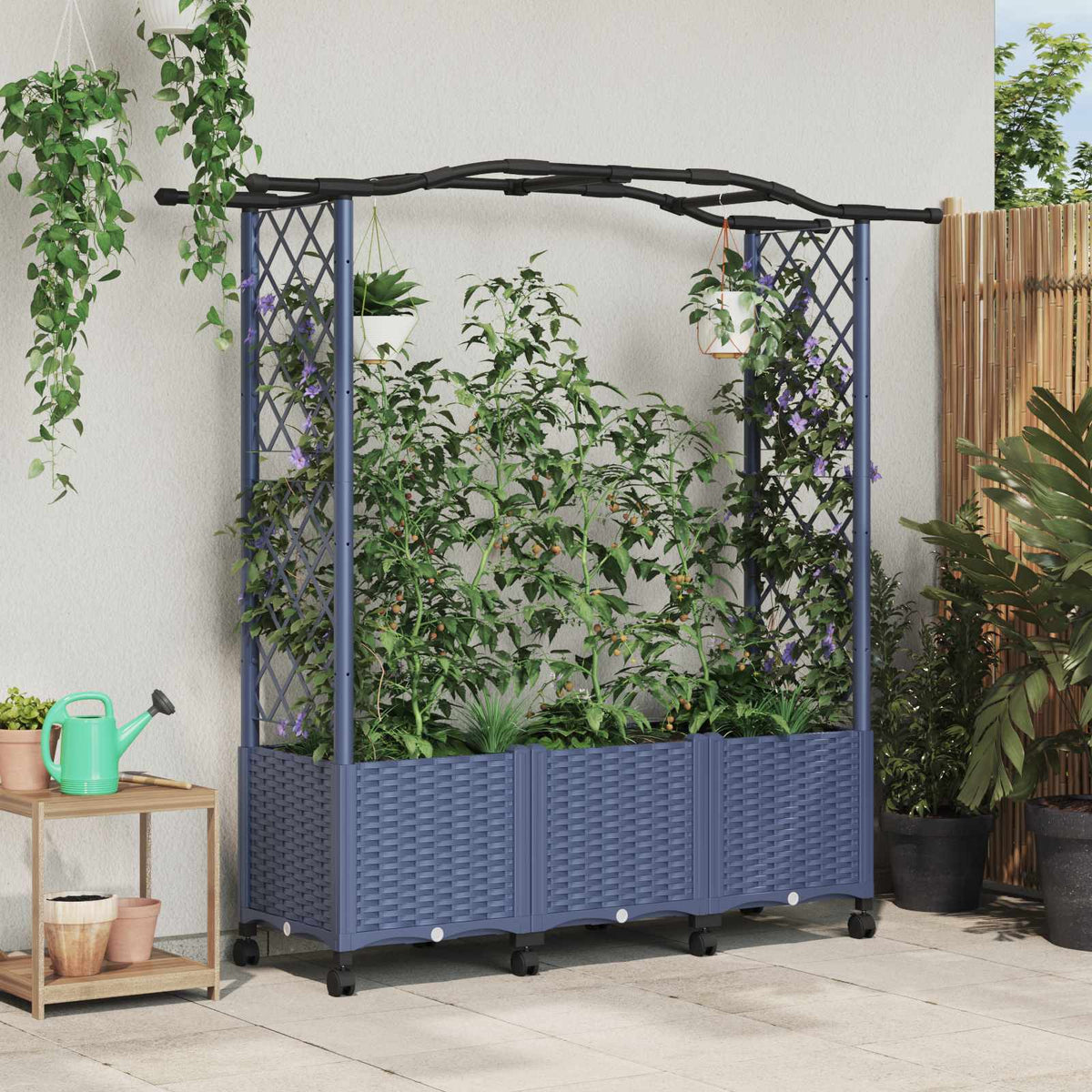 Vidaxl verhoogd bed met trellis en dak grijs 164 x 40 x 144 cm pp