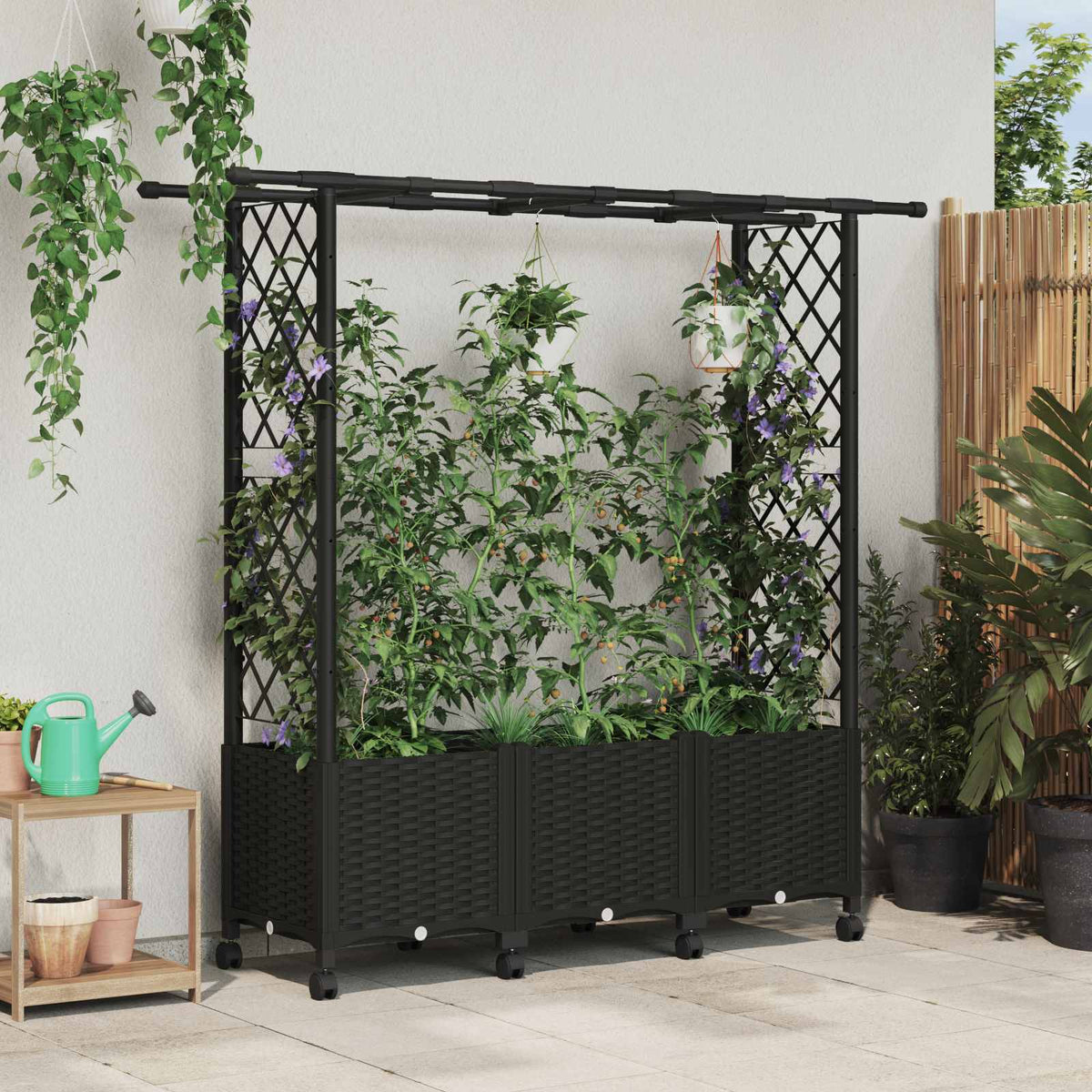 Vidaxl verhoogd bed met trellis en dak zwart 162,5 x 40 x 142 cm pp
