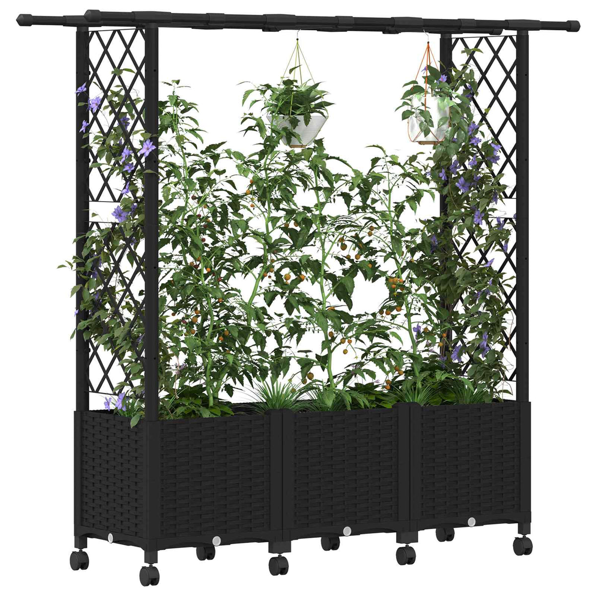 Vidaxl verhoogd bed met trellis en dak zwart 162,5 x 40 x 142 cm pp