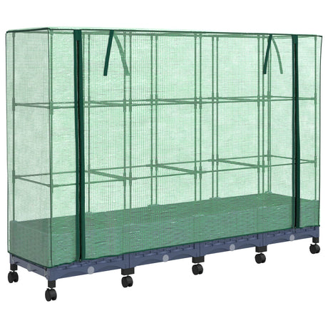 Vidaxl tuinplantenbak met kasbedekking en wielen 4 st blauw grijs pp