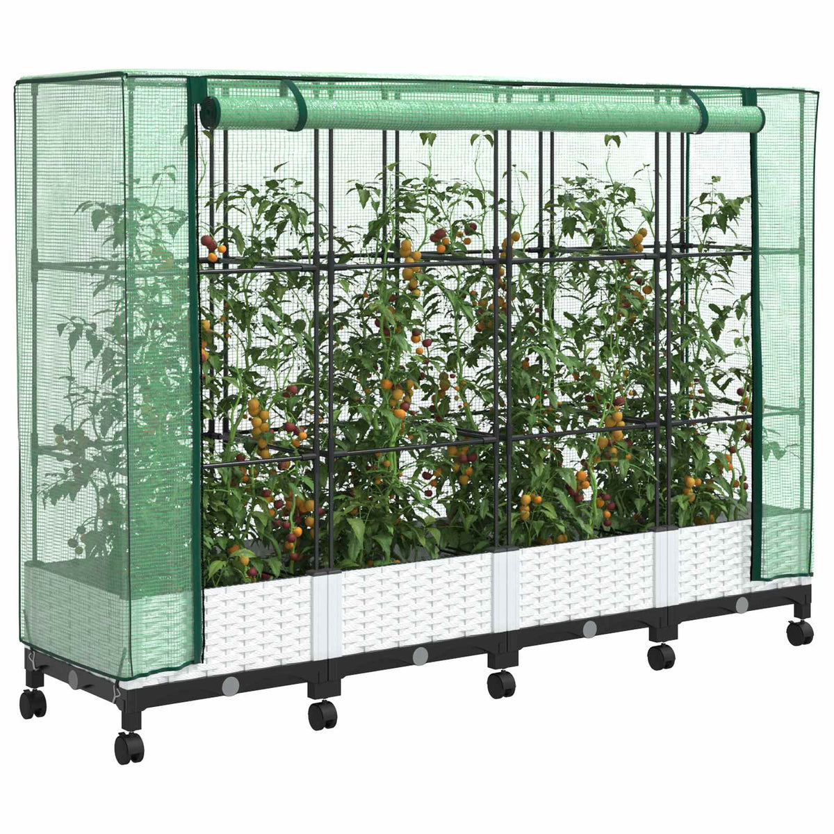 Vidaxl tuinplantenbak met kasbedekking en wielen 4 st wit pp