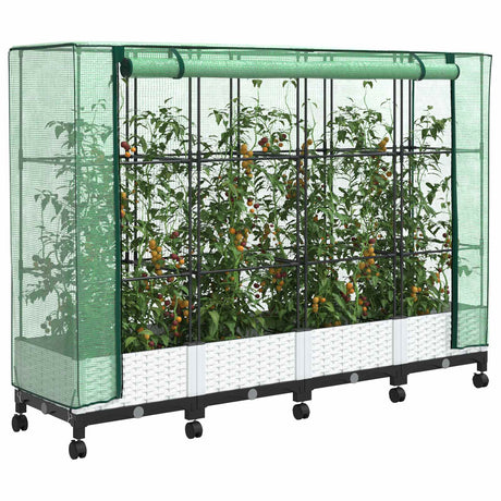 Vidaxl tuinplantenbak met kasbedekking en wielen 4 st wit pp
