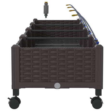 Vidaxl tuin pot met irrigatie en wielen 4 st bruin 160 x 40 x 28 cm pp