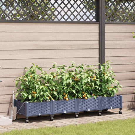 Vidaxl tuin pot met irrigatie en wielen 4 st grijs 160 x 40 x 28 cm pp