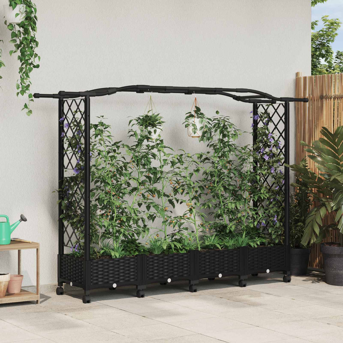 Vidaxl verhoogd bed met trellis en dak zwart 207 x 40 x 129 cm pp