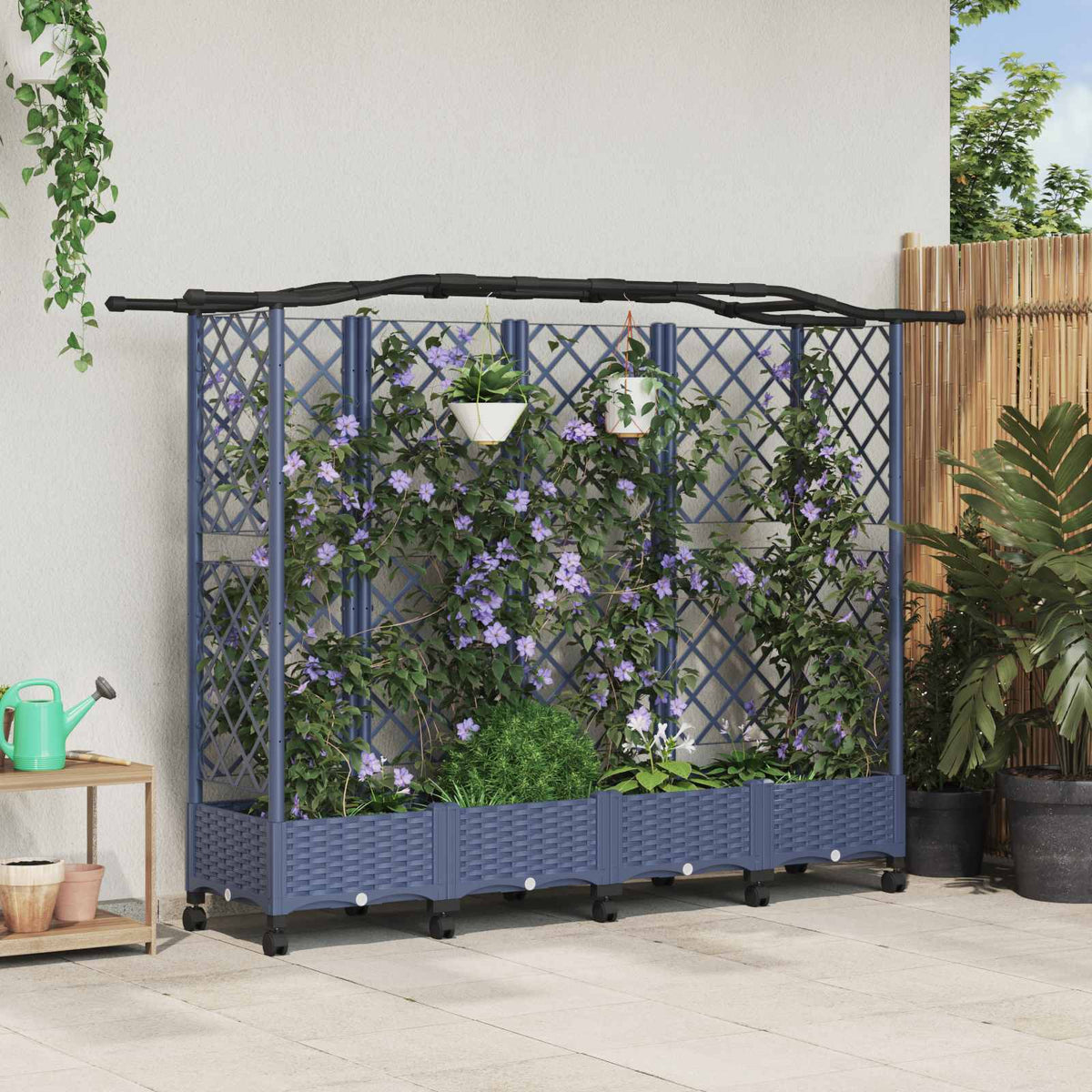 Vidaxl verhoogd bed met trellis en dak grijs 203,5 x 40 x 129 cm pp