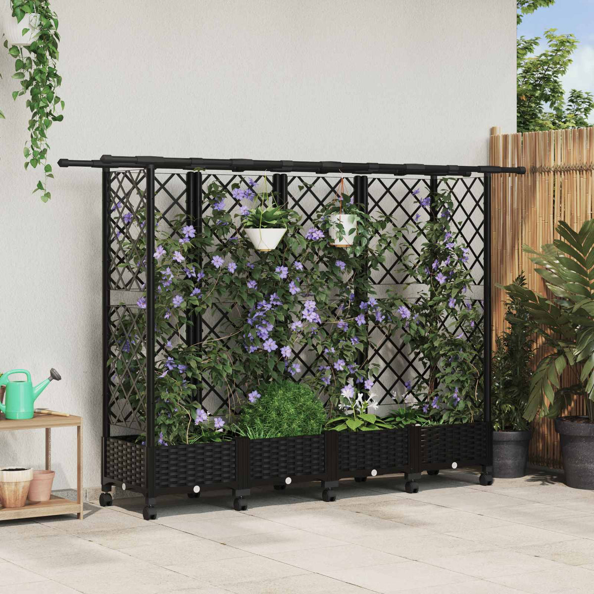 Vidaxl verhoogd bed met trellis en dak zwart 202,5 x 40 x 127 cm pp