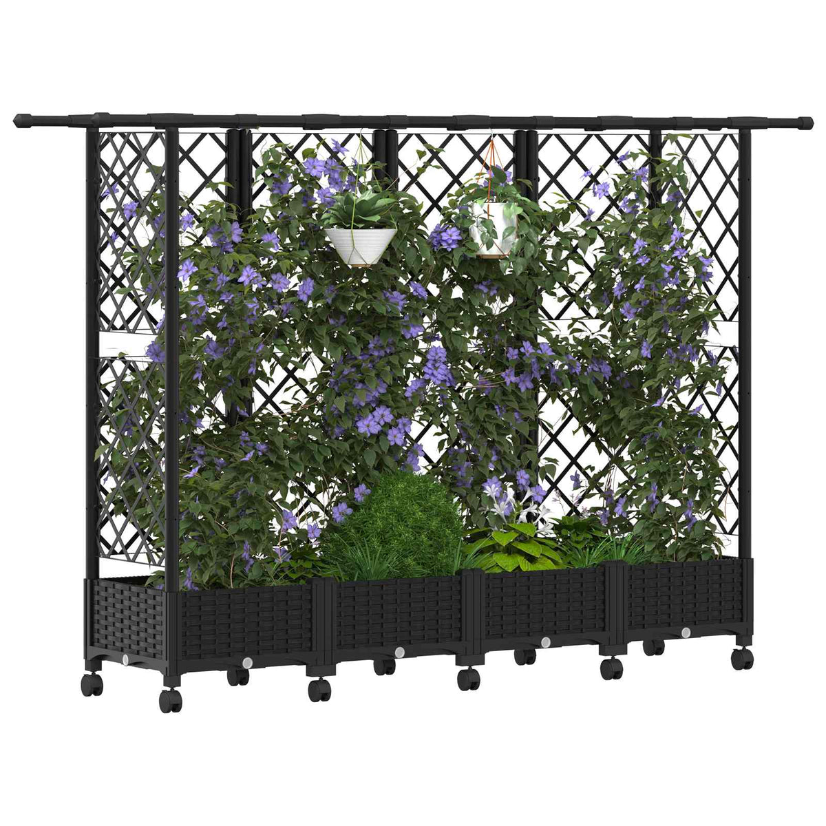 Vidaxl verhoogd bed met trellis en dak zwart 202,5 x 40 x 127 cm pp