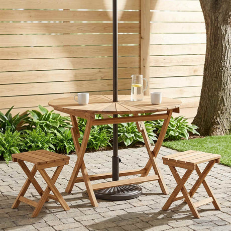 Vidaxl vouw tuin tafel naturel ø 110 x 75 cm massief teakhout
