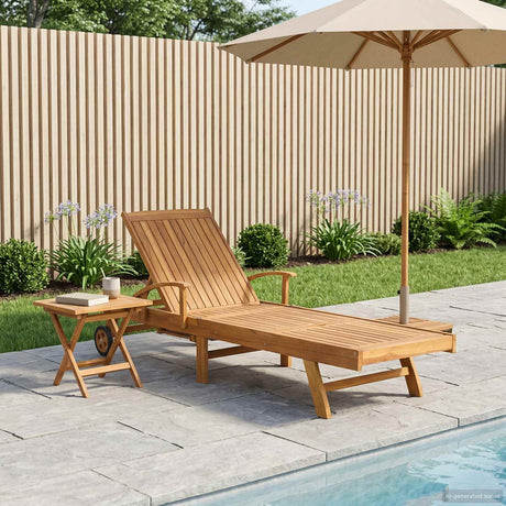 Vidaxl zonligstoel met tafel massief teakhout bruin