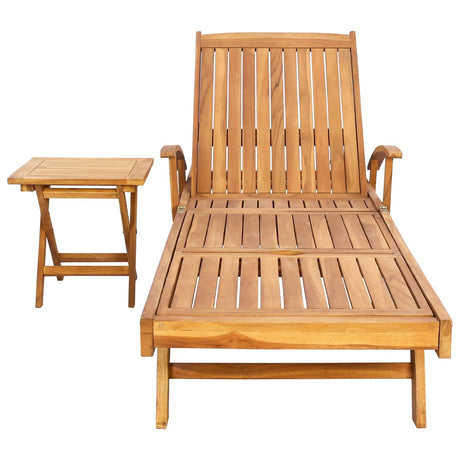 Vidaxl zonligstoel met tafel massief teakhout bruin