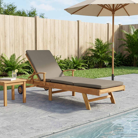 Vidaxl ligstoel met kussen 100% polyester massief teak