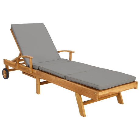 Vidaxl ligstoel met kussen 100% polyester massief teak