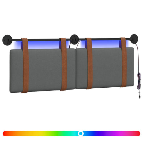 Vidaxl hangend hoofdbord met led-verlichting donkergrijs antiek pu