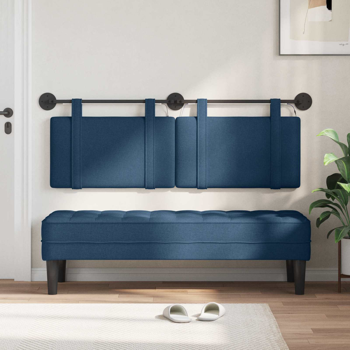 Vidaxl hangend hoofdbord blauw stof
