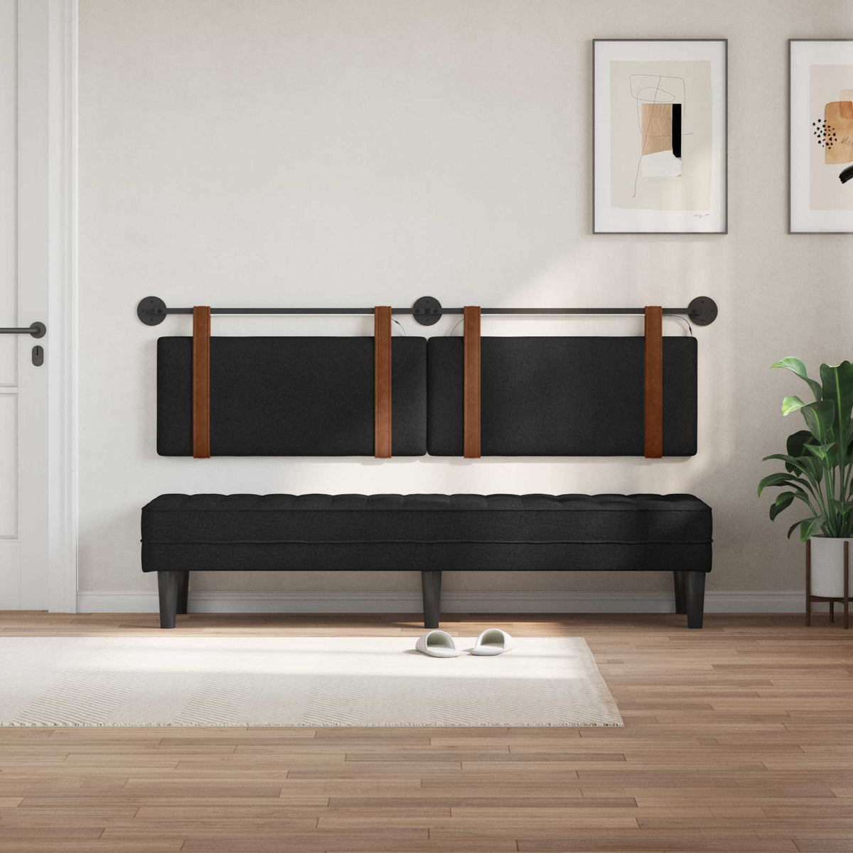 Vidaxl hangend hoofdbord met led-verlichting zwart antiek pu