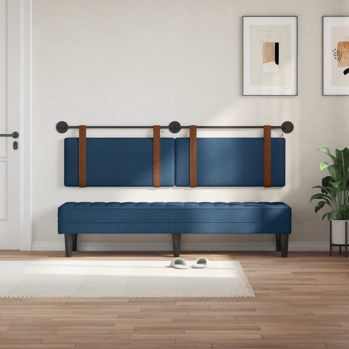 Vidaxl hangend hoofdbord met led-verlichting blauw antiek pu