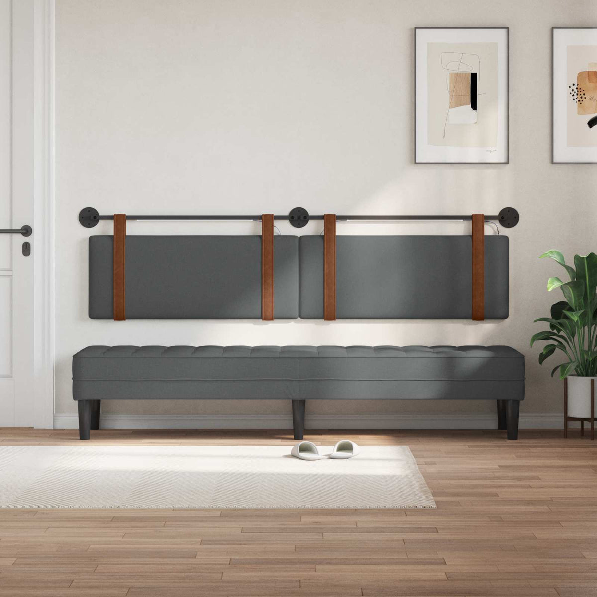 Vidaxl hangend hoofdbord met led-verlichting donkergrijs antiek pu