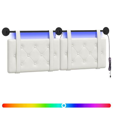 Vidaxl hangend hoofdbord met led-verlichting wit kunstleer