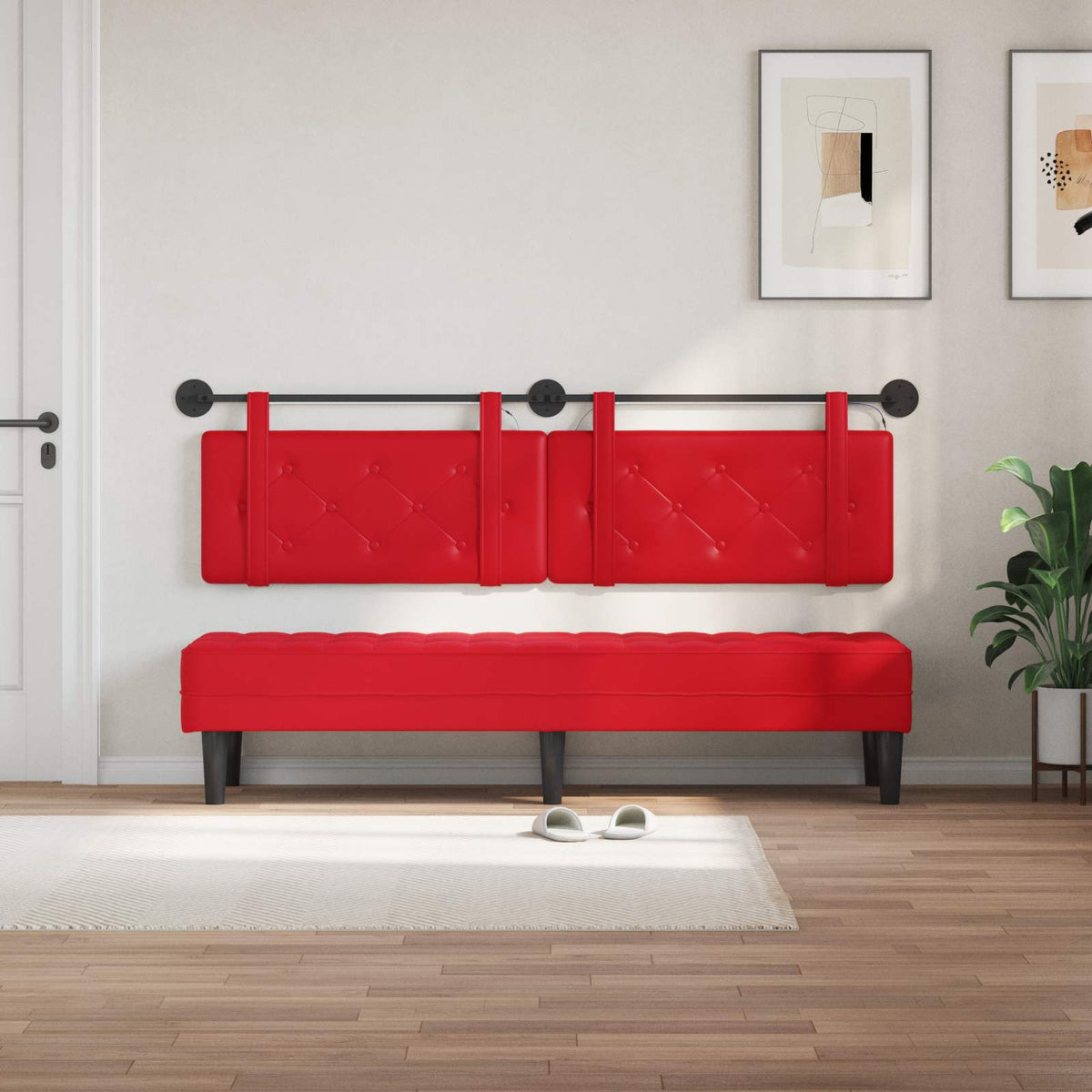 Vidaxl hangend hoofdbord met led-verlichting rood kunstleer