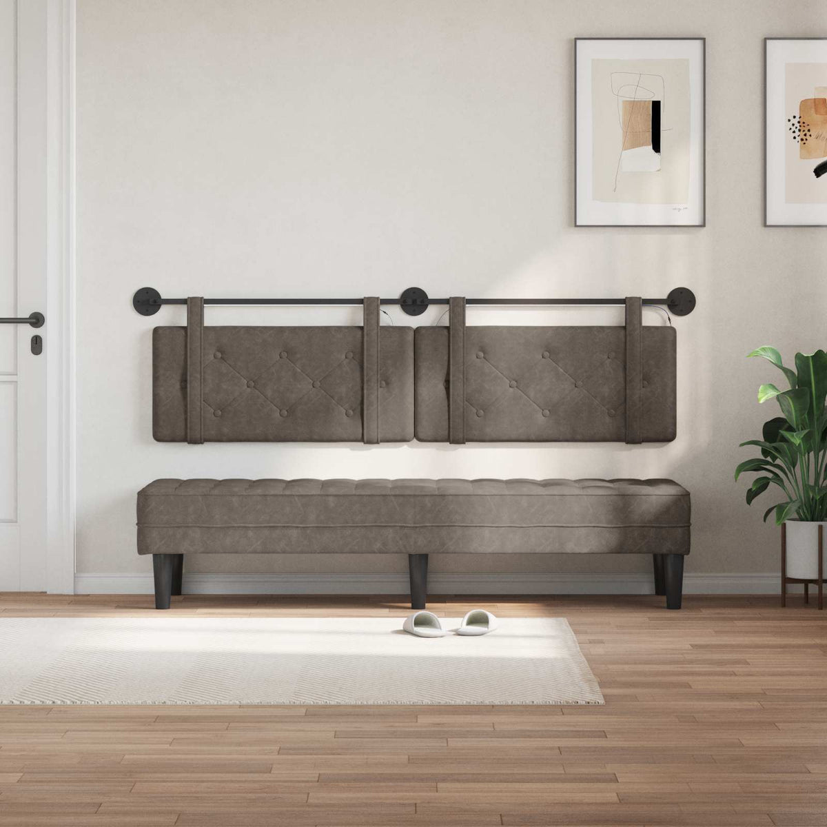 Vidaxl hangend hoofdbord grijs antiek pu