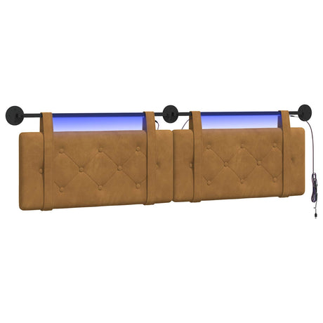 Vidaxl hangend hoofdbord met led-verlichting bruin fluweel