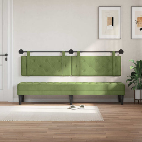 Vidaxl hangend hoofdbord met led-verlichting lichtgroen fluweel