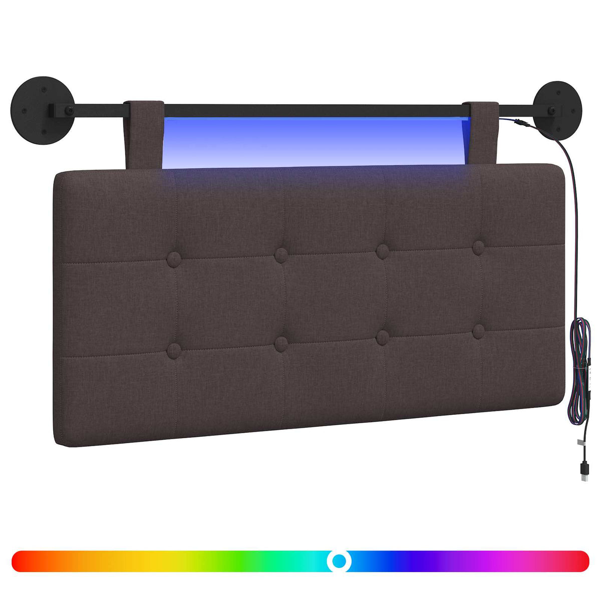 Vidaxl hangend hoofdbord met led-verlichting donkerbruin stof