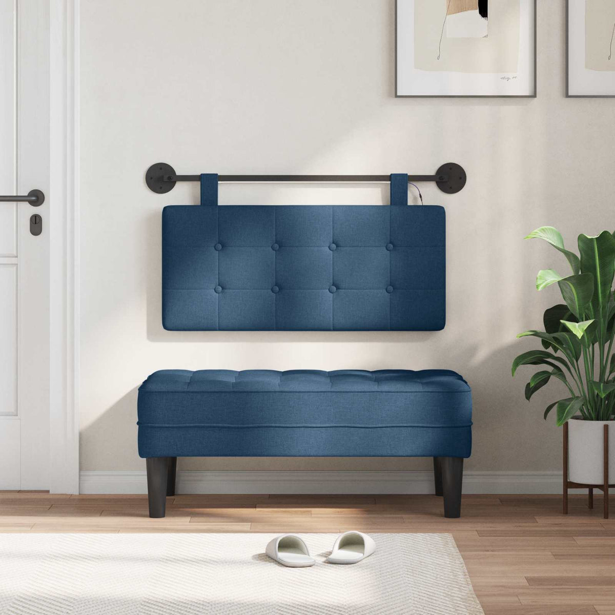 Vidaxl hangend hoofdbord met led-verlichting blauw stof