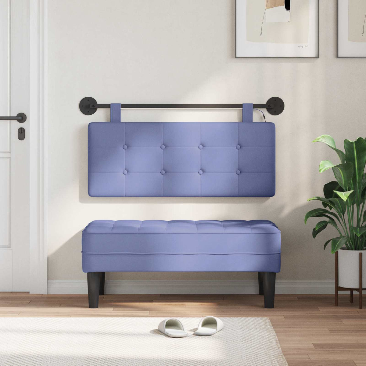 Vidaxl hangend hoofdbord met led-verlichting jeans blauw stof