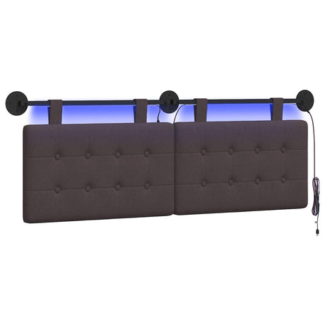 Vidaxl hangend hoofdbord met led-verlichting donkerbruin stof