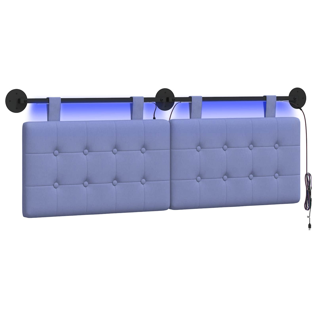 Vidaxl hangend hoofdbord met led-verlichting jeans blauw stof
