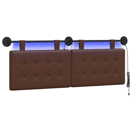 Vidaxl hangend hoofdbord met led-verlichting bruin kunstleer