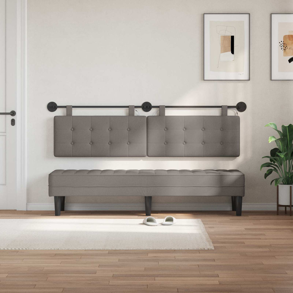 Vidaxl hangend hoofdbord taupe stof