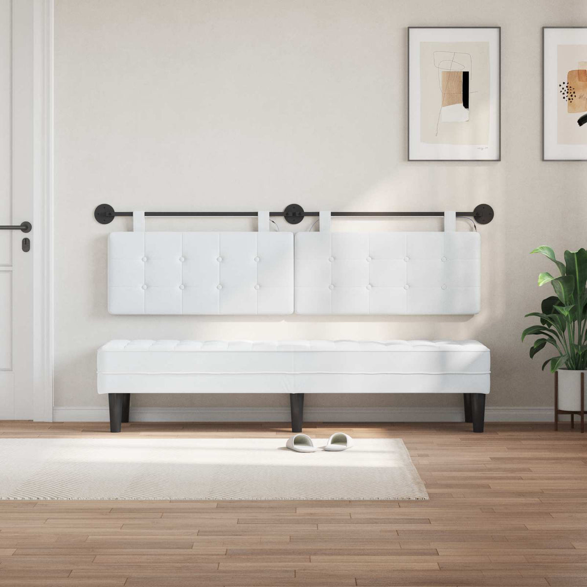 Vidaxl hangend hoofdbord met led-verlichting wit stof