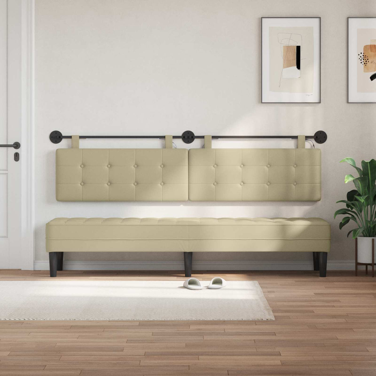 Vidaxl hangend hoofdbord met led-verlichting crèmekleurig kunstleer
