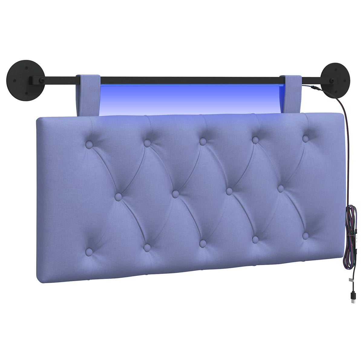 Vidaxl hangend hoofdbord met led-verlichting jeans blauw stof