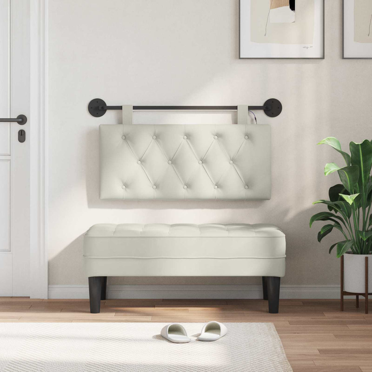 Vidaxl hangend hoofdbord crèmekleurig fluweel