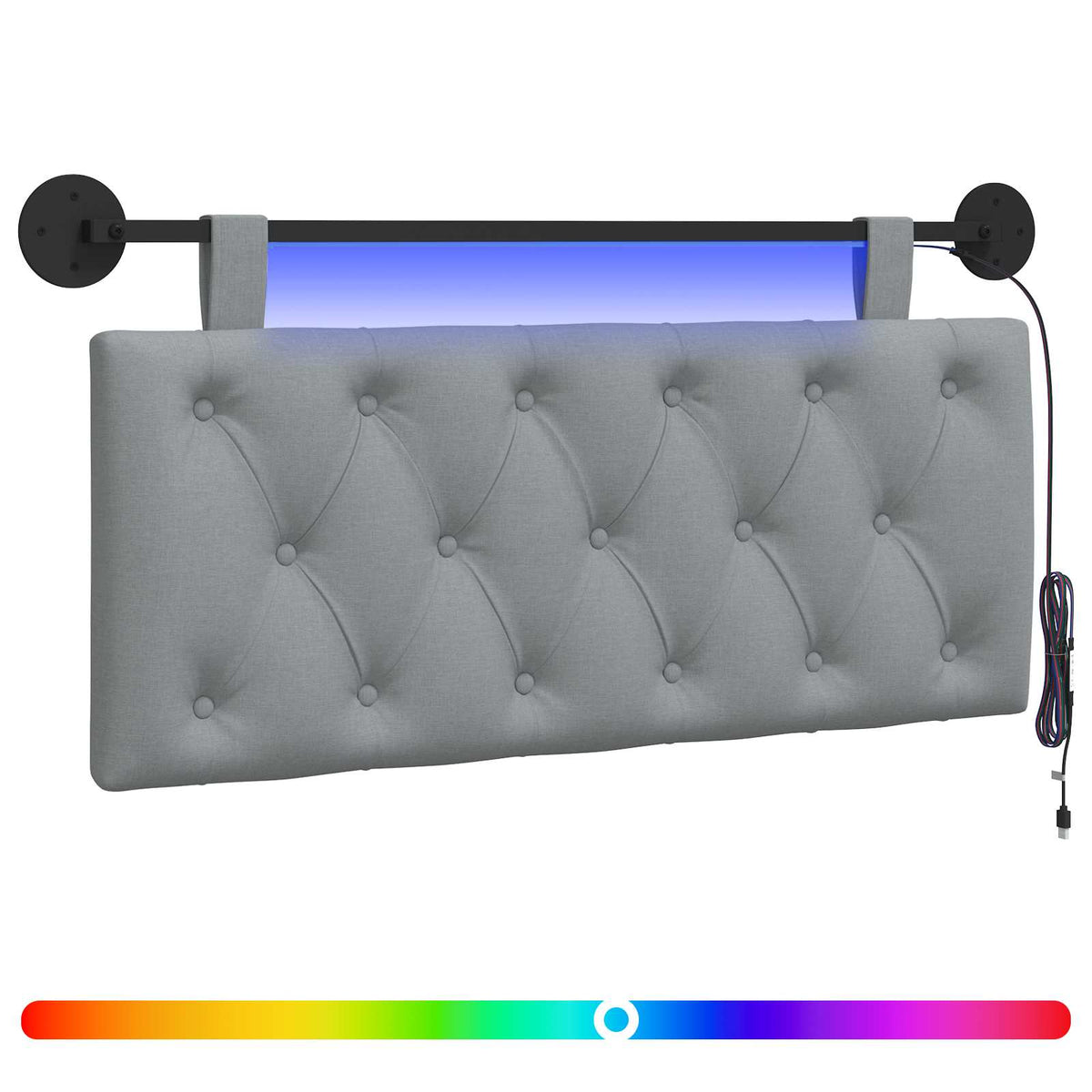 Vidaxl hangend hoofdbord met led-verlichting lichtgrijs stof
