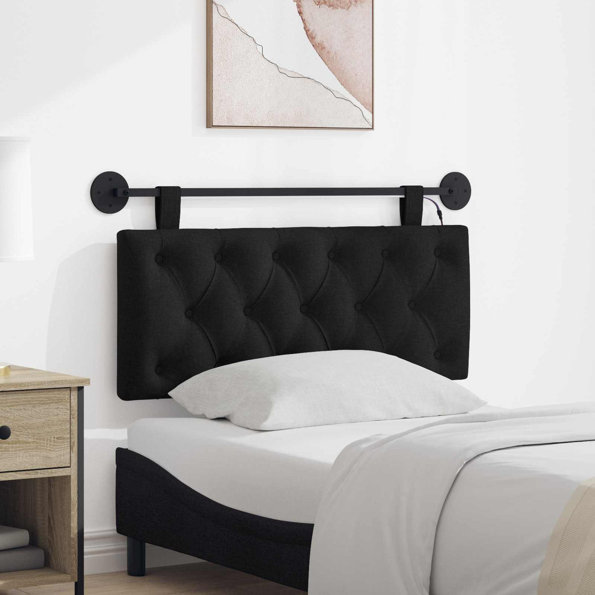 Vidaxl hangend hoofdbord met led-verlichting zwart stof