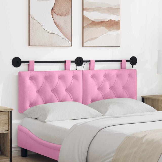 Vidaxl hangend hoofdbord met led-verlichting roze stof