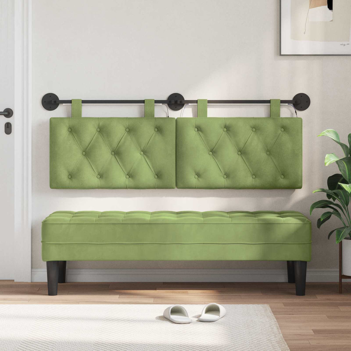 Vidaxl hangend hoofdbord lichtgroen fluweel