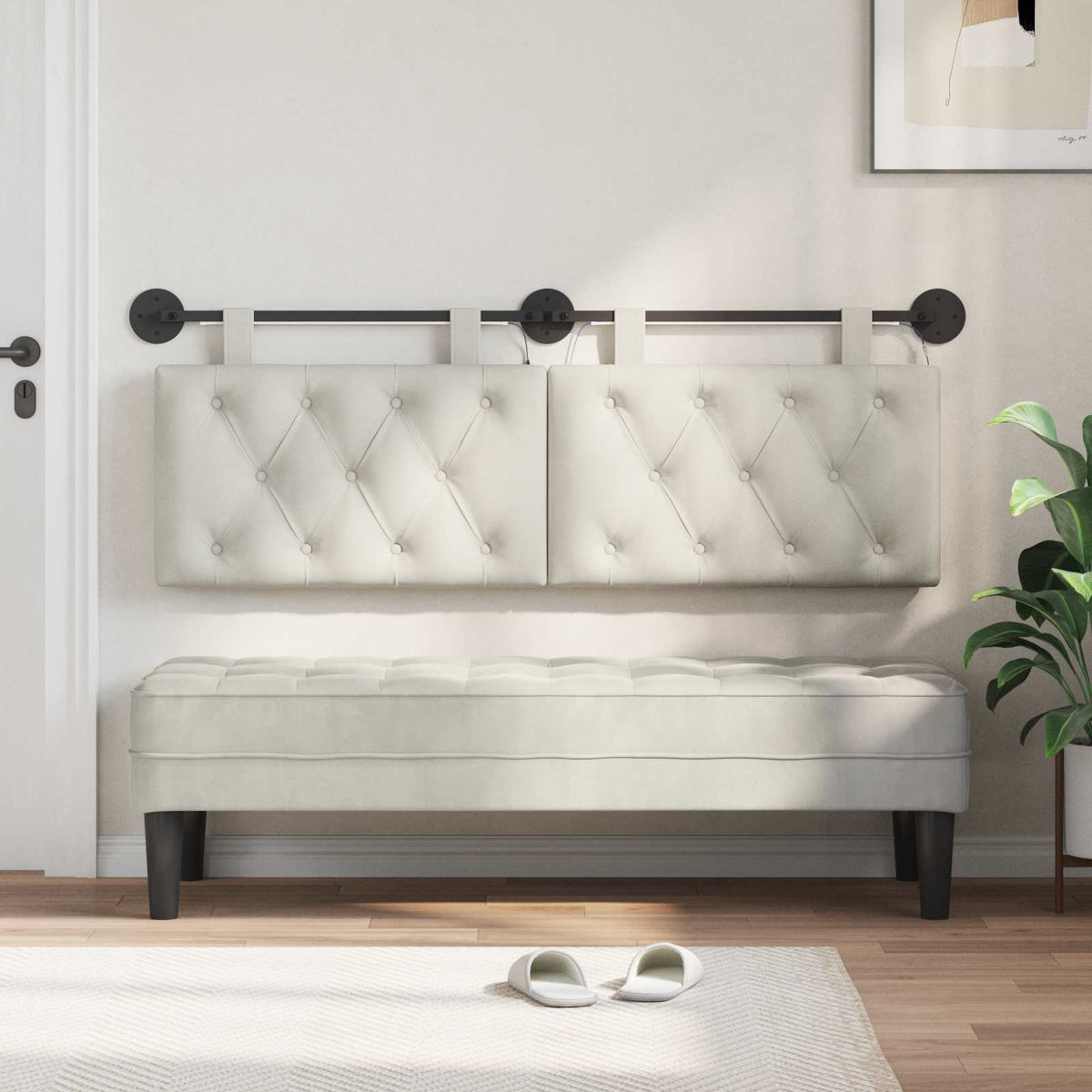 Vidaxl hangend hoofdbord crèmekleurig fluweel