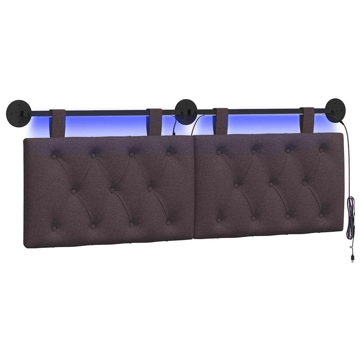 Vidaxl hangend hoofdbord met led-verlichting donkerbruin stof