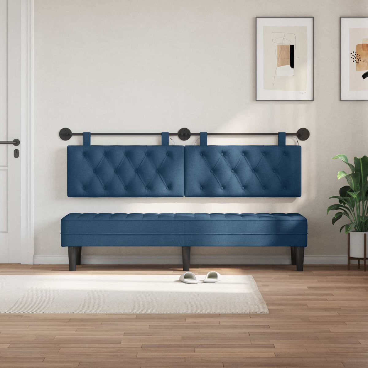 Vidaxl hangend hoofdbord met led-verlichting blauw stof